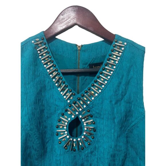 Laundry by Shelli Segal Embellished Collar Teal Sleeveless Mini Dress Size 4 - Picture 5 of 14